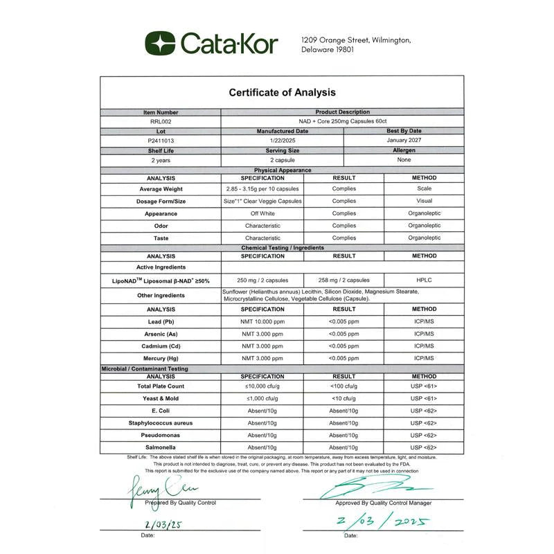 Cata-Kor NAD+ Supplement for Skin Aging Support, Energy, and Focus